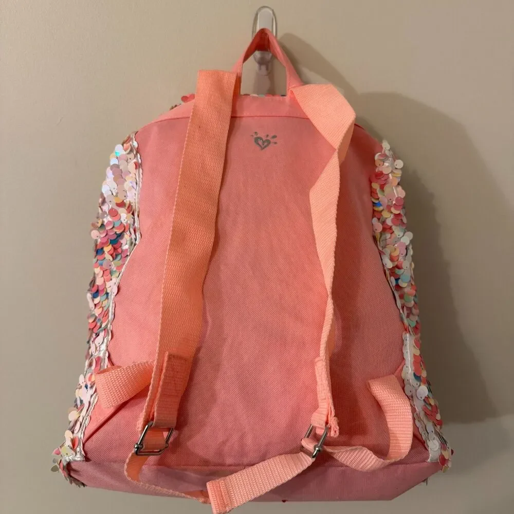 Justice Girls Flip Sequin Drawstring Birthday Cake Pink Backpack